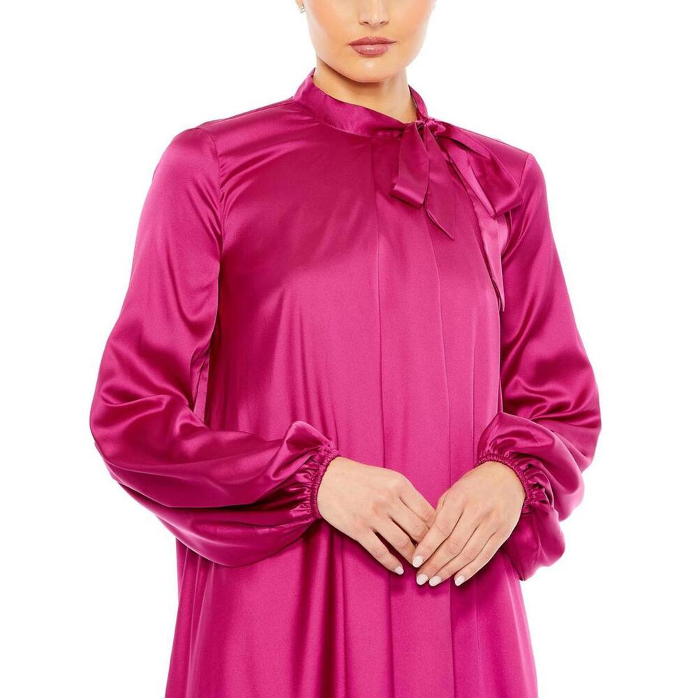 NWT Ieena 2 for Mac Duggal 55968 Long Sleeve Satin Cocktail Shirt Dress - 6 - Picture 5 of 10
